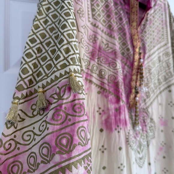 KHAADI Boho Embroidered Tunic Top Size 10 Pink Tie Dye Kurta Blouse - Picture 4 of 11